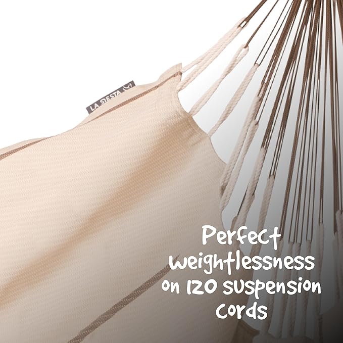 LA SIESTA® - XL King Habana Cotton Hammock Chair & CasaMount - Hanging Chair w/Suspension Kit for Walls Ceilings & Square Beams - Indoor Outdoor Swing Hanging Chair Bedroom Patio Balcony - Nougat