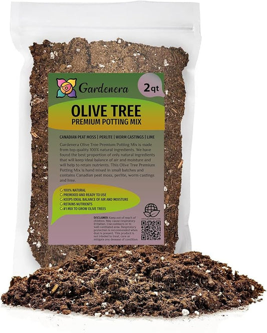Olive Tree Premium Potting Mix - Optimal Air, Moisture, and Nutrient Balance for Healthy Trees - 2 Quart
