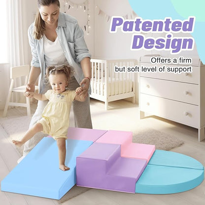 6-Piece Foam Climbing Blocks for Toddlers: Colorful Climbing Gym PU Leather Baby Foam Building Blocks Indoor Toy