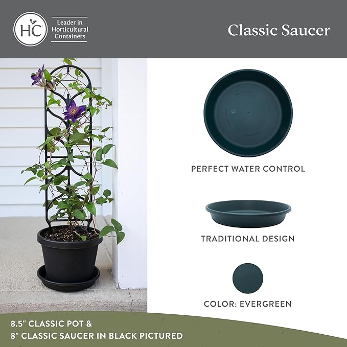 The HC Companies Flower Pot Saucers - Plastic Plant Saucer for Outdoors & Indoors - Traditional Design Plant Pot Trays for Water Drainage - Durable & Stylish Round Plant Tray (16-inch Evergreen)