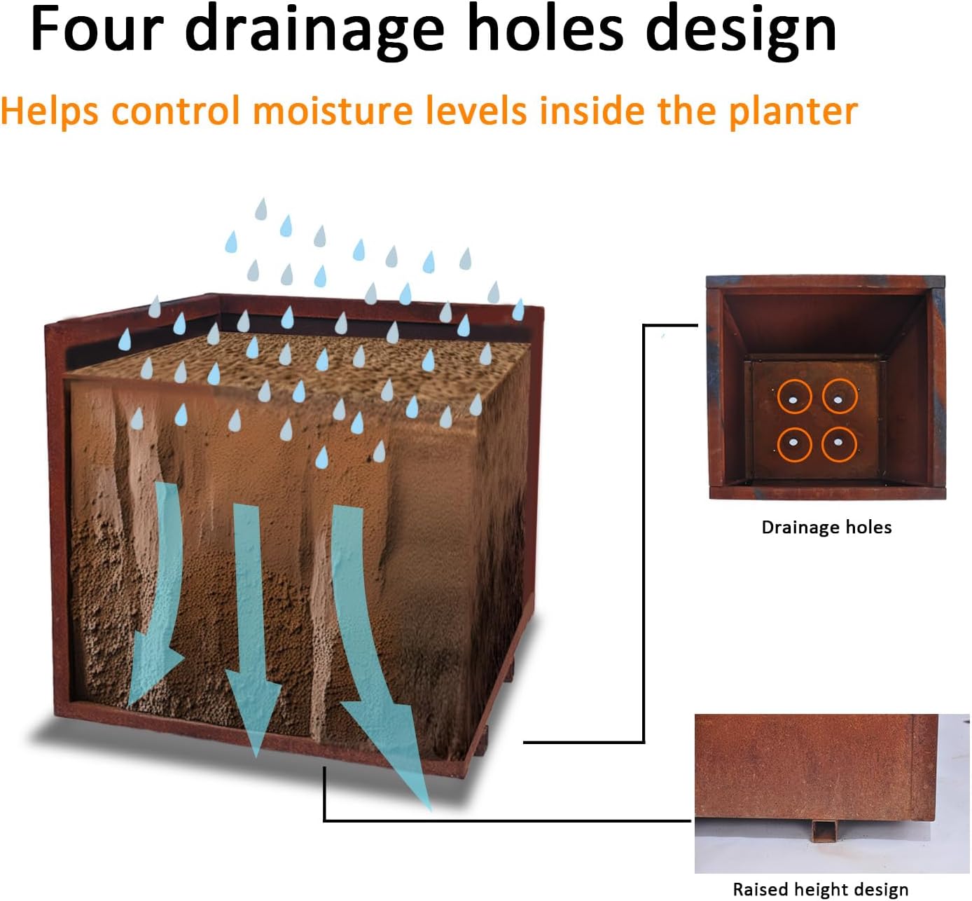 Corten Steel Cube Planter, 20in, Perfect for Patios & Terraces, Rust Patina Finish, Outdoor Box for Flowers, Trees & Shrubs