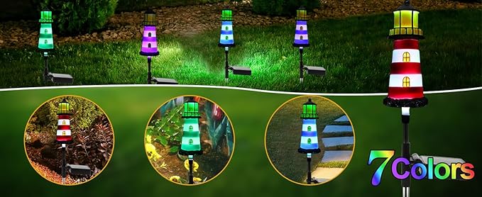 Lighthouse Solar Lights, 4 Pack Solar Outdoor Waterproof Lights, Perfect for Your Garden, Yard, Flower Bed, Patio, Sidewalk, Driveway or Any Other Place