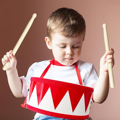 Kids Drum Set,8 in Wooden Toy Drum Set,Educational Baby Musical Toys Drum with Adjustable Strap 2 Drumsticks,Sensory Musical Instrument Drum Toy for Toddler Boys & Girls Gift(Red)