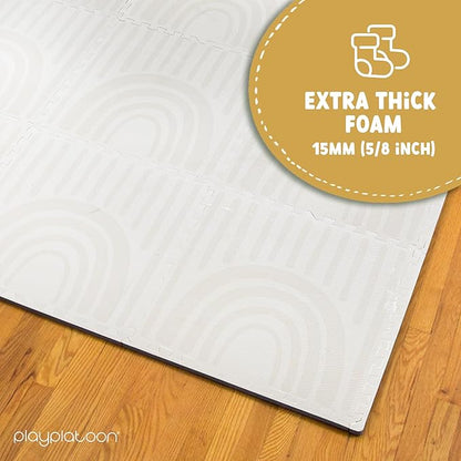 Play Platoon Non-Toxic Large Kids Play Mats for Floors, 9 Tile 72 x 72 inch - Extra-Thick Interlocking Comfortable Cushiony 24 x 24 in. Puzzle Mat with Border, Neutral Playmat Rug for Toddlers
