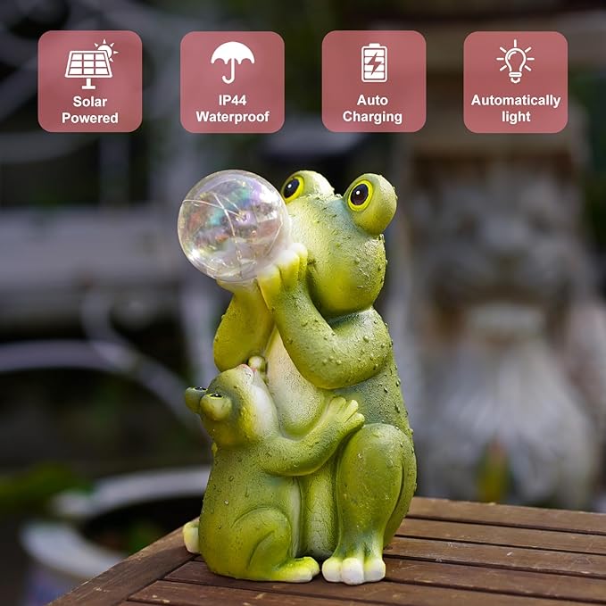 Solar Frog Outdoor Garden Statues: Outside Decor with Lights Clearance for Yard Art Lawn Ornaments Porch Patio Balcony Home House - Birthday Gifts for Grandma Mom Women