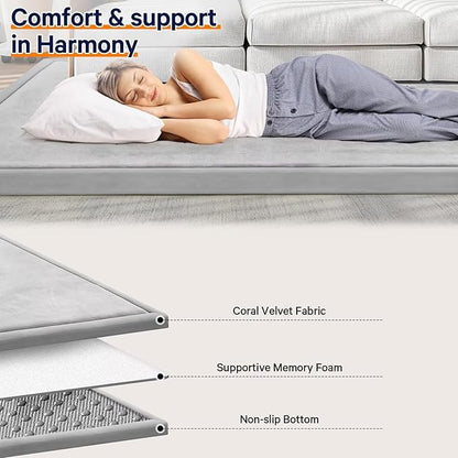 Baby Play Mat for Floor Tummy Time Mat Nursery Rug Muscle Mat Area Rug Playroom Rug Tatami Mat 6'7"x4'11" Memory Foam 1.3" Thick Crawling Mat for Babies,Toddlers, Infants, Kids(Light Gray)