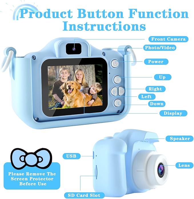 Kids Camera Toys for 3 4 5 6 7 8 9 10 11 12 Years Old Boys/Girls, Kids Digital Camera for Toddler with Video, Birthday Festival for Kids, Selfie Camera for Child, 32GB TF Card