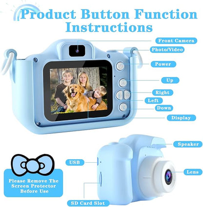 Kids Camera Toys for 3 4 5 6 7 8 9 10 11 12 Years Old Boys/Girls, Kids Digital Camera for Toddler with Video, Birthday Festival for Kids, Selfie Camera for Child, 32GB TF Card