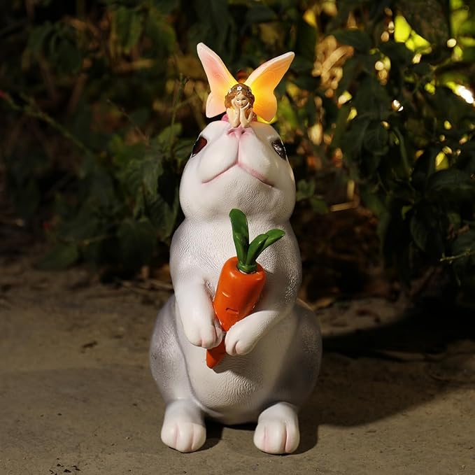 Bunny Rabbit Decor, Bunny Rabbit Statue, Solar Garden Statue for Outside, Solar Garden Yard Patio Decor, Outdoor Statue for Garden, Outdoor Decor, Gardening Gift for Women, Easter Decorations
