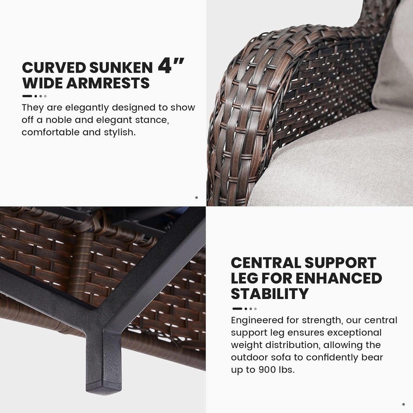 Outdoor Furniture 3-Seater Rattan Sofa Patio Wicker Sofa Couch Furniture Set with Washable Cushions