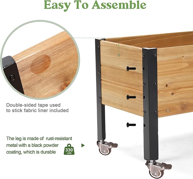 Wood Rectangular Garden Planter Box with Wheel Raised Garden Bed Outdoor,Planters for Outdoor Plants 37 * 13 * 15 Elevated Planter Box for Herbs Vegetables Flowers Outdoor Patio Deck Balcony