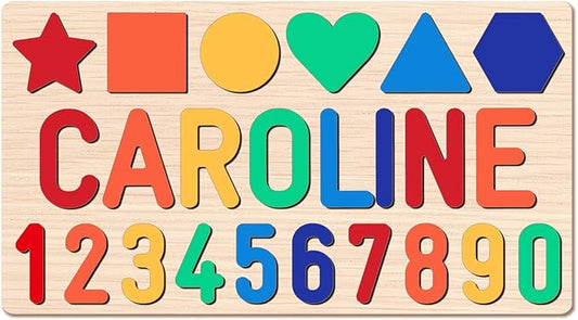 Name Puzzle for Kids Personalized, Custom Wooden Number Puzzles for Toddlers 1-3 with Shape, Personalized Baby Gifts Educational Toys for 1 Year Old Girl Gifts for Birthday Baptism