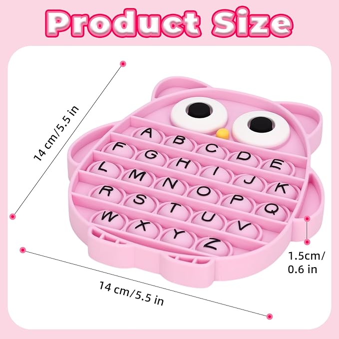 Fidget Toys for Kids, Owl Shaped Silicone Squeeze Sensory Toys, Alphabet Bubble Stress Anxiety Relief Relax Tools for Kids Adults School Classroom Gift Party Favors (Pink)