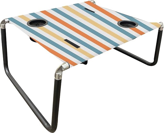 Neso Portable Beach Table with Cup Holders, Cell Phone Pockets, Lightweight for Picnics and Parks (Vintage Stripes)