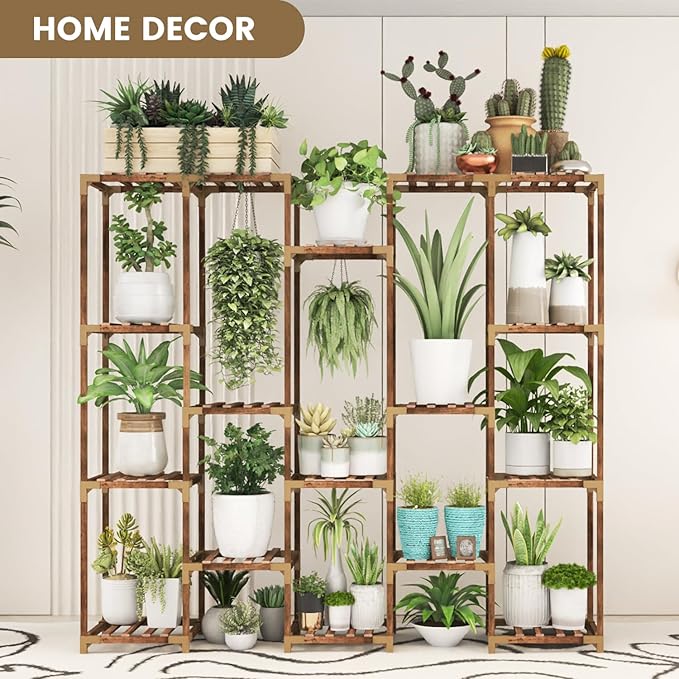HOMKIRT 19 Tier Large Tall Plant Stand Shelf for Multiple Indoor Plants, Multi Tier Wooden Outdoor Plant Rack Holder Table Flower Stand for Patio Porch Garden Living Room Window
