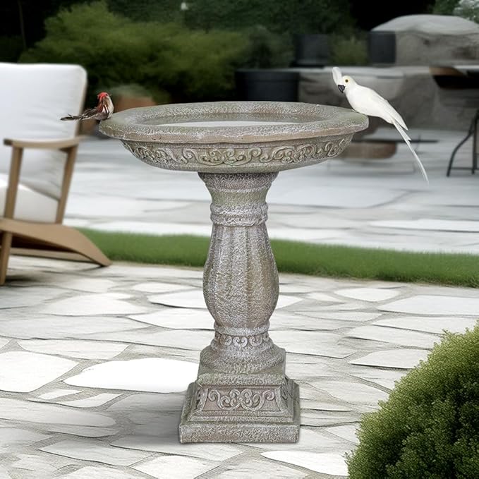 20”Dia.X 23.8”Tall Outdoor Birdbath with Pedestal - Modern Garden Birdbaths Outdoor Decor for Bird Spa & Birdfeeder, Floor Bird Baths for Garden Patio, Yard, Lawn