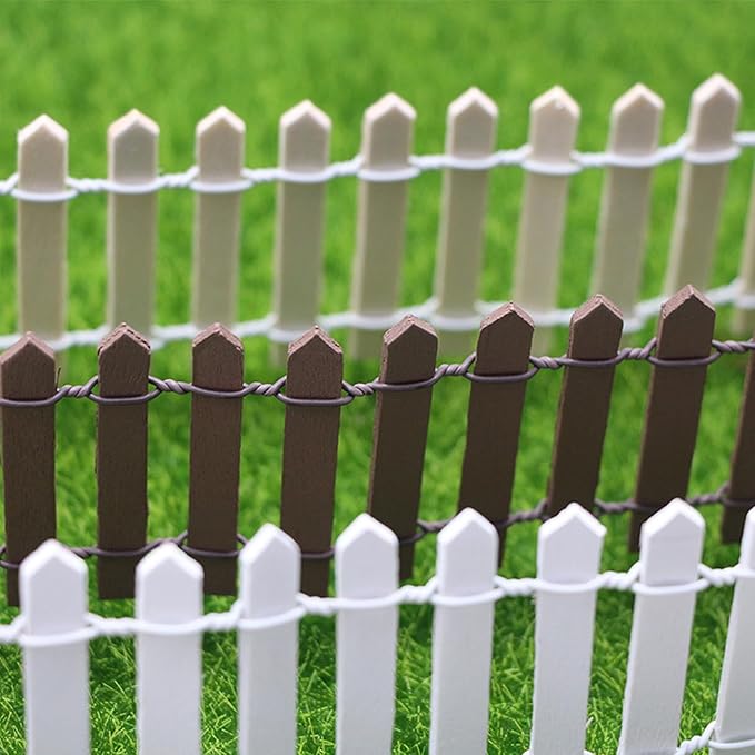 35 Inches Mini Fairy Garden Fence DIY Small Wood Decorative Picket Fence Micro Landscape Miniature Ornaments for Dollhouse, Crafts, Diorama Project, Plant Pot, White