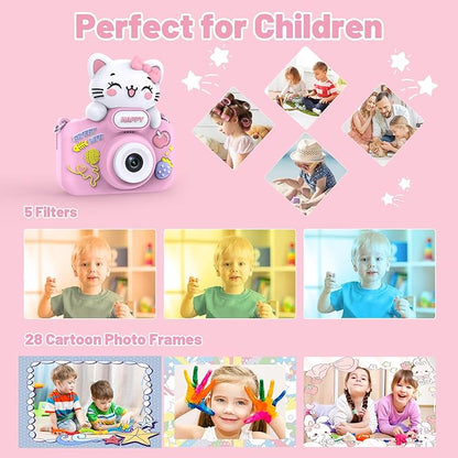 Kids Camera, 1080P Digital Camera with Dual Lens and 8X Zoom, Video Camcorder for Kids with 16GB SD Card, for Boys and Girls Ages 3–8