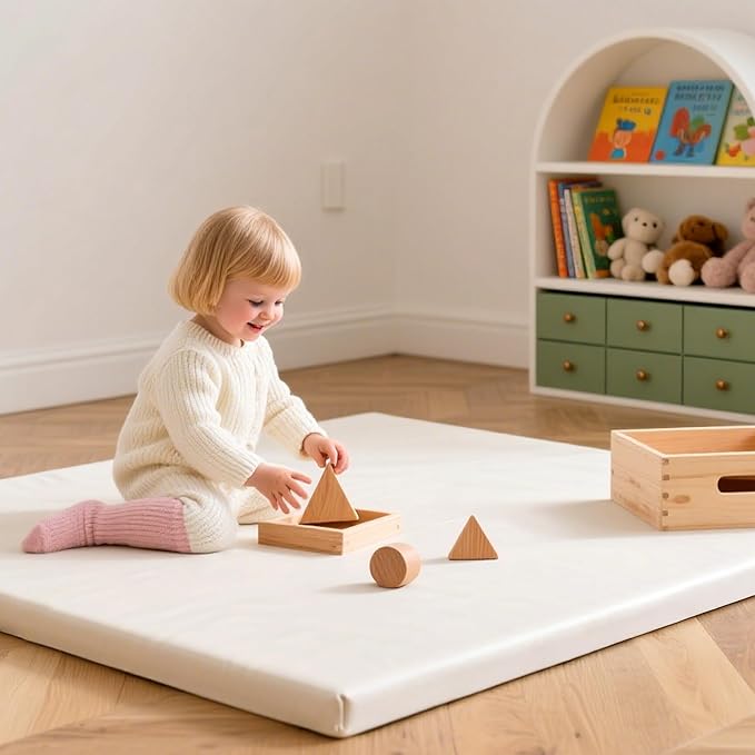 Baby Play Mat 50x50 Inches,1.3" Thick Padded Waterproof Floor Cushion & Playpen Mat with Vegan Leather,Non-Slip & Non-Toxic Nursery Rug for Infants, Toddlers & Kids(Cream)