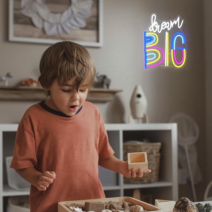 Dream Big Neon Signs for Wall Decor Colorful Letter Neon Sign Inspiring Quotes Neon Light LED Motivational Decor Dream Neon Light Sign for Bedroom Classroom Office Dorm Decoration