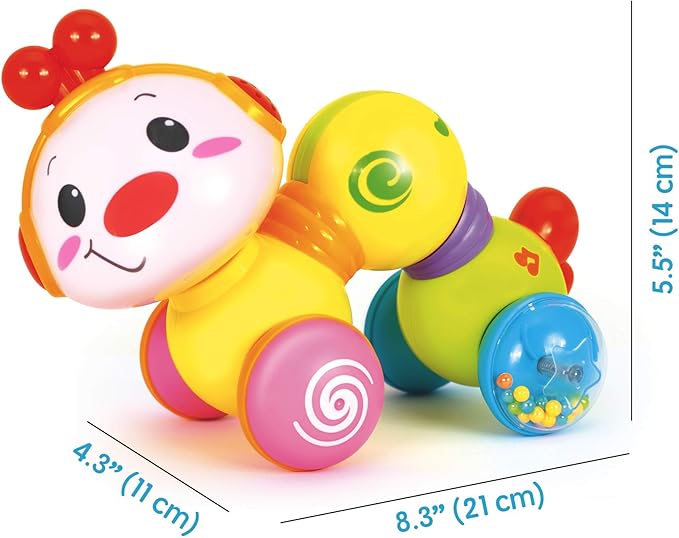 Stone and Clark Musical Press & Go Caterpillar Toy, Baby Toys 6 to 12 Months, Light Up Head Inchworm Infant Toys, Baby Crawling & Educational Toys for 1 Year Old Boys & Girls