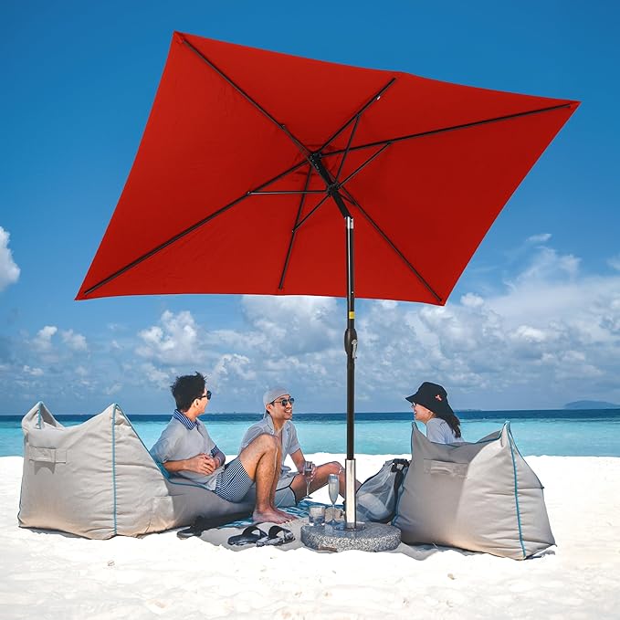 SUNVIVI OUTDOOR Patio Umbrella, 6.5' x 10' Rectangular Patio Umbrella, Metal Pole Square Outdoor Umbrella with Crank and Push Button Tilt, 6 Steel Ribs, Polyester Canopy