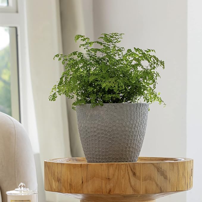 LA Jolie Muse 9.4 inch Planter Pot for Indoor and Outdoor Plants, Modern Chic Planter,Honeycomb Pattern,Storm Gray
