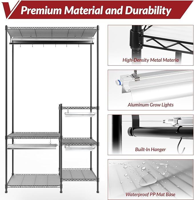 Indoor plant stand with grow light with timer, 3-Tier Metal plant shelf with grow light, 80W Full Spectrum LED Grow Light, Large plant stand for Living Room