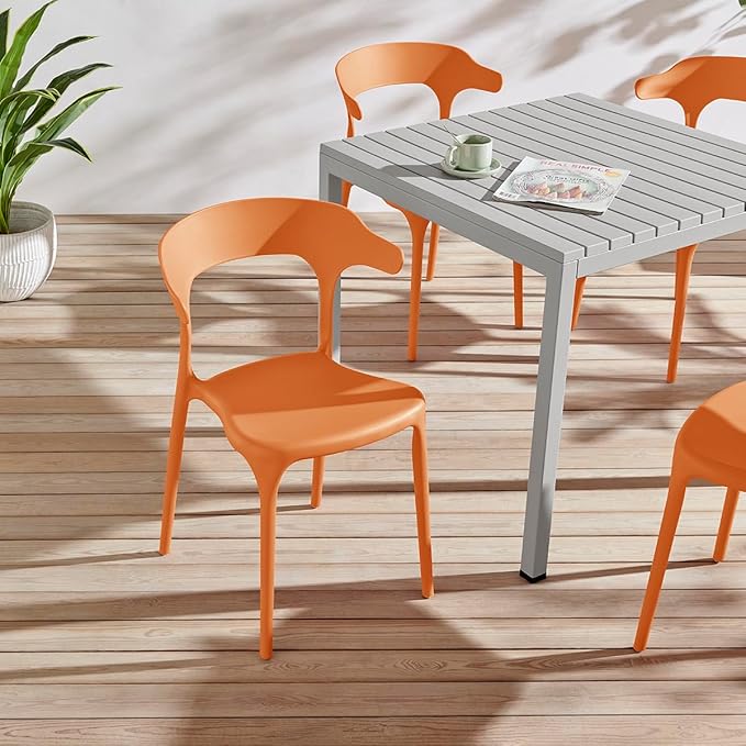 Plastic Outdoor Dining Table with Metal Legs, Weather Resistance, Home Patio Table, Restaraunt Outdoor Table, Quick Assembly (Grey)