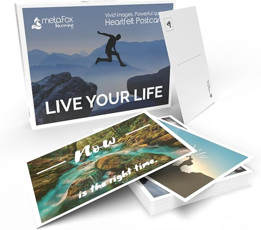 metaFox "Live Your Life Inspirational Quote Cards - 20 Motivational Postcards for Encouragement, Self-Reflection & Therapy | A6 Size, Colorful, Durable | Perfect for Journaling & Personal Growth