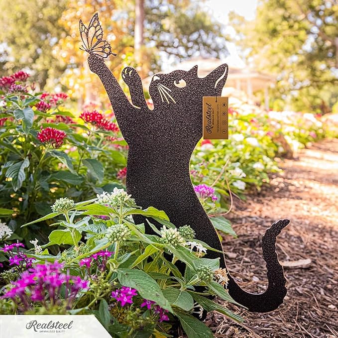 RealSteel I 3 Pack Steel Cat Garden Decor I Outdoor Yard Decorations I Gift for Cat Lovers I Lawn Ornaments and Statues I Garden Signs Decorative Outdoor - Penny Vein