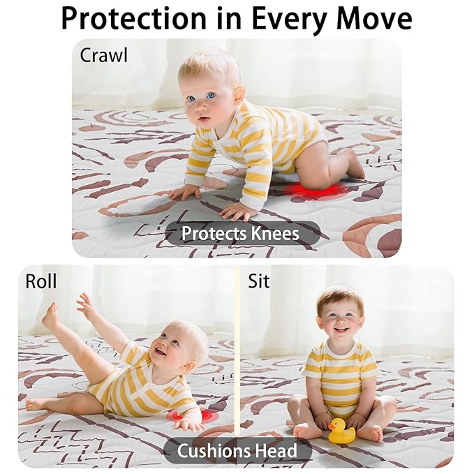 Baby Play Mat, 50x50 Playpen Mat, Thick Soft Foam Playmats for Baby, Foldable and Washable Crawling Mat for Floor (Orange Nature)