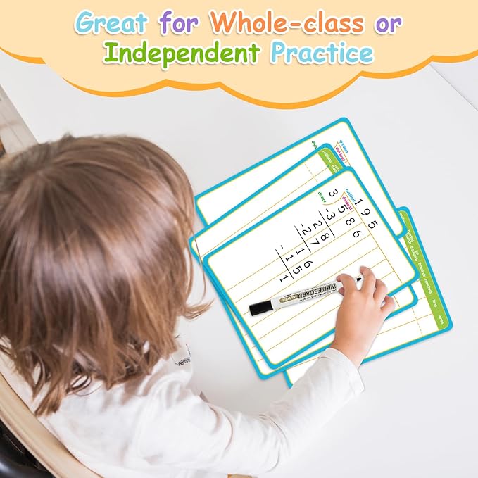 12 Pack Long Division Dry Erase Card Chart,12" x 9" Multiplication Flash Card Math Manipulative Small Whiteboard for Student Teacher 2ND 3RD 4TH Grade Classroom Homeschool Supplies Essential