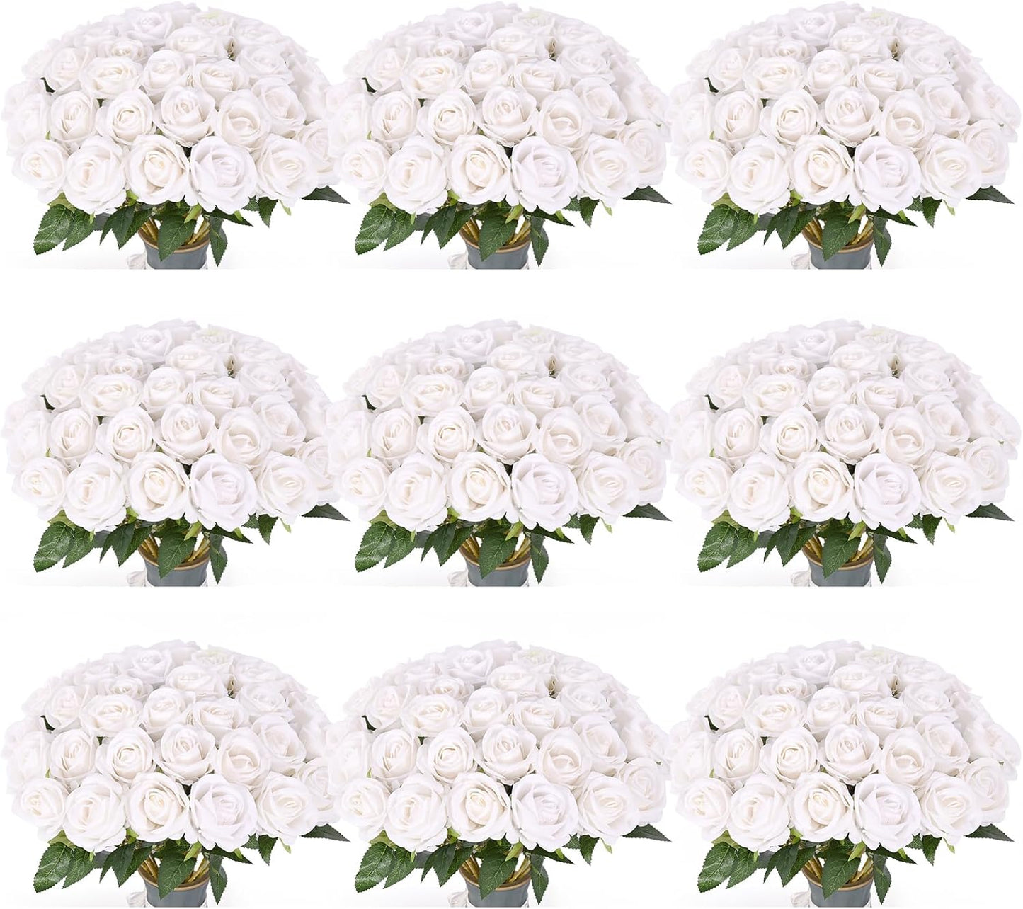 102 PCS Fake Roses Artificial Flowers Bulk, White Roses Bridal Bouquet Silk Faux Rose with Stems for Wedding Flowers Decoration, Valentine's Day, Bridal Bouquet, Anniversary,Home Decor(102PCS, White)