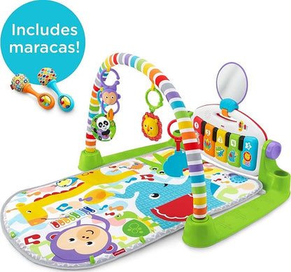 Fisher-Price Baby Playmat Deluxe Kick & Play Piano Gym for Learning & 2 Maracas Soft Rattles for Newborn to Toddler Play Ages 0+ Months