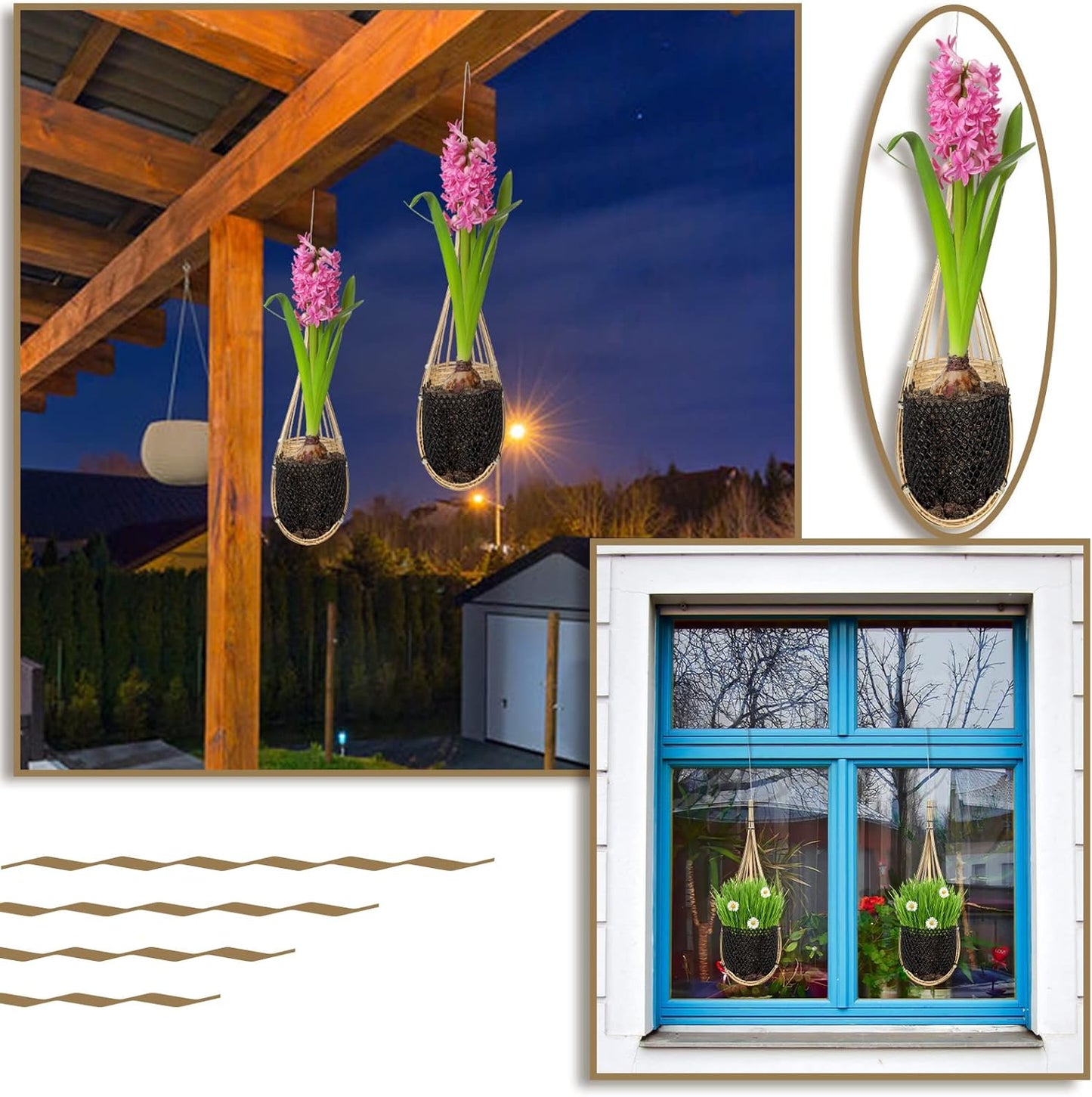 Yookeer 2 Pack Hanging Orchid Planter 4 Inch Thai Bamboo Hanging Orchid Basket with Metal Hook Decorative Bird Nest Style Plant Hangers for Trellis & Gazebo Indoor Outdoor Patio Garden Flower Planter