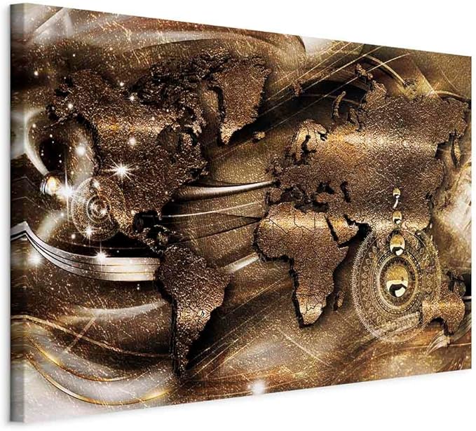 artgeist Canvas Wall Art Print World Map 35x24 in - 1pcs Home Decor Framed Stretched Picture Photo Painting Artwork Modern Art Image - Country Map Kontinente Abstract k-A-0512-b-a