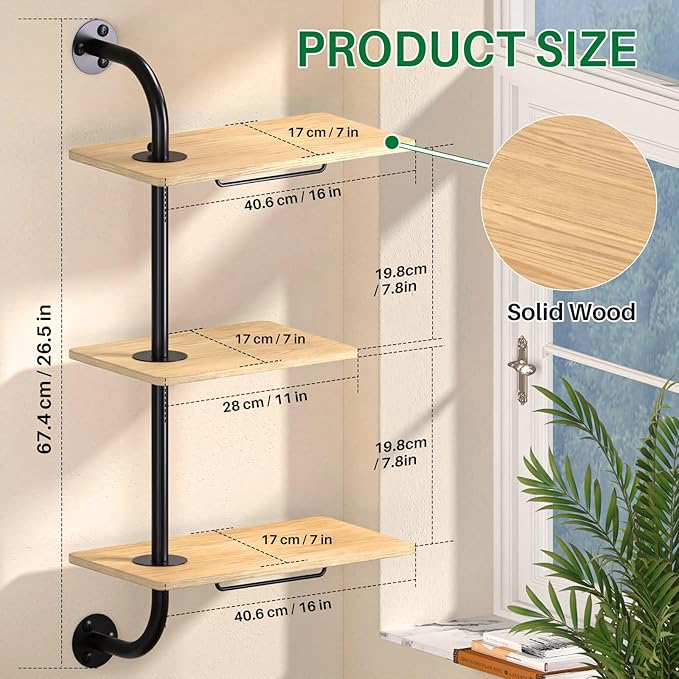 DELLAN Window Plant Shelves, Rotating Plant Shelf for Window, Wall Mounted Indoor Hanging Plants Shelf (3 Tier)