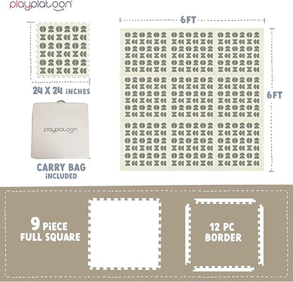 Play Platoon Non-Toxic Large Kids Mats for Floors, 9 Tile 72 x 72 inch, Extra-Thick Interlocking Tiles, 24 x 24 in. Puzzle Mat Pieces with Border, Neutral Playmat Rug for Toddlers & Children