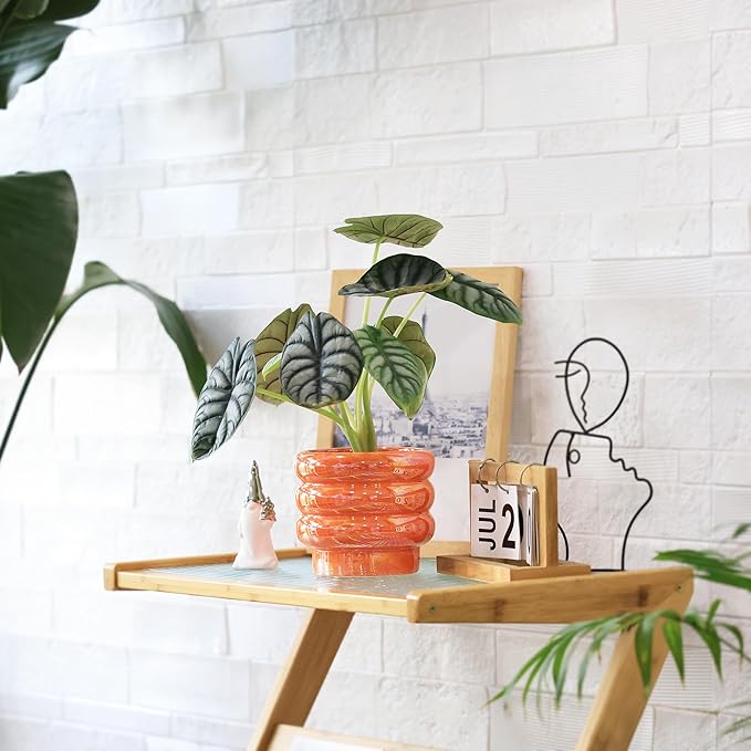 5.7 Inch +4.1 inch 2 pcs Ceramic Plant Pots for Indoor Plants, Rainbow Pearl Glaze Planter with Planters for Plants with Drainage Hole, Orchid Pots, Succulent Pot, Flower Pot (Orange)