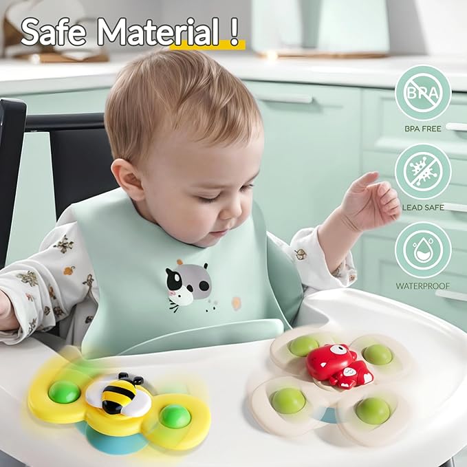 6 PCS Baby Suction Cup Spinner Travel Toys for Kids Ages 1-3, Fidget Spinner Toys for 1 Year Old Boy Girl 12 Months, Sensory Bath Toy for Toddlers Infants Birthday