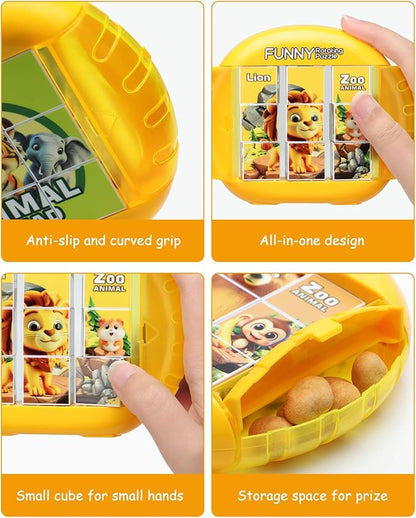 Rotating 3D Puzzle for Kids 3 4 5 6 7 Year Old, 4 Puzzles in 1, Handheld Game Fidget Toys for Travel, Cars & Plane, Fine Motor Skills Developing (Zoo Animal Squad)