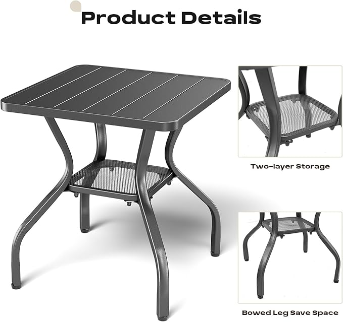 Patio Tables Outdoor Coffee Table - Metal Side Tables End Table for Patio Proch Deck Balcony Garden Squre