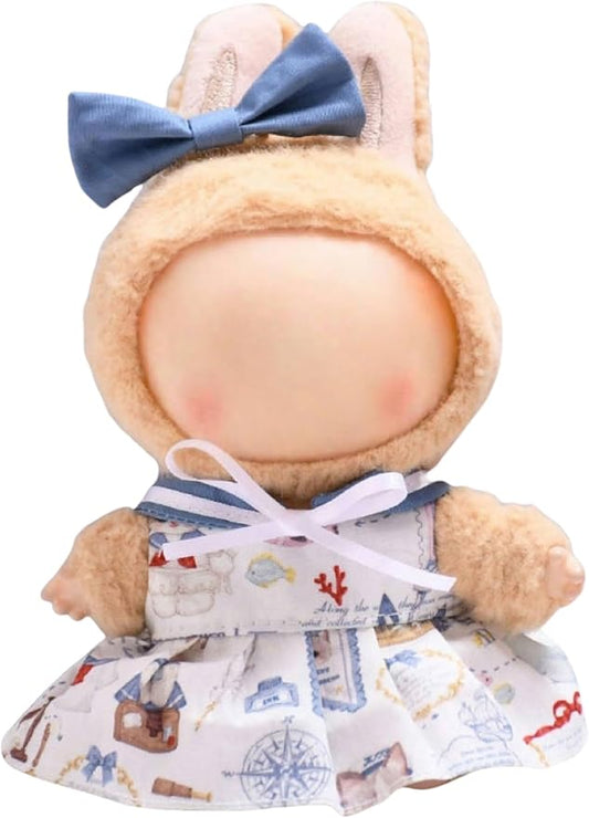 Doll Clothes Set for 17cm Doll Compatible with Labubu Clothes Dolls Accessories Dress Up Suitable for 6.7" Dolls (No Doll) (Navy Dress)