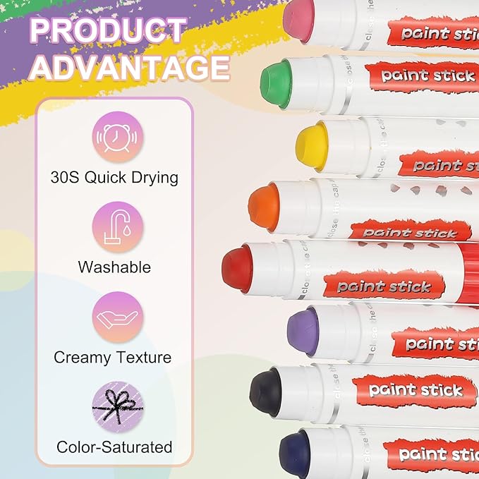 PATIKIL Tempera Paint Sticks, 9 Pcs Solid Tempera Paints Sticks Washable Bulk Markers Pen Quick Drying for Artists Beginners Art Supplies, Light Pink