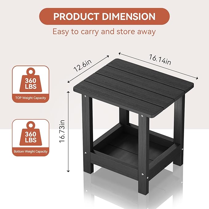Outdoor Side Table for Garden, Lawn, Living Room Adirondack Tables for Outside 2-Tier HDPE Waterproof Small Outside Side Tables for Patio End Table for Adirondack Chair, 4 Pcs, Black