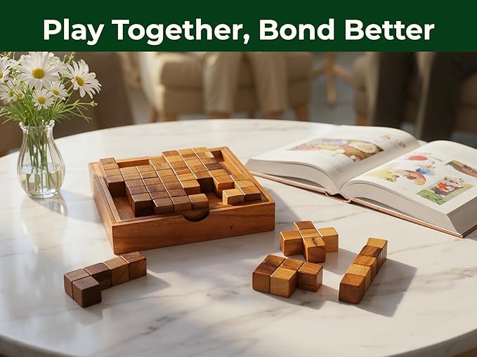 BSIRI Pentominoes Board Logic Puzzle Desk Toys Brain Games Cube Magic Educational Teaser Challenging Gift Intelligence Mind Kids Wooden Strategy Christmas Supplies Box Master Smart Boy Classroom