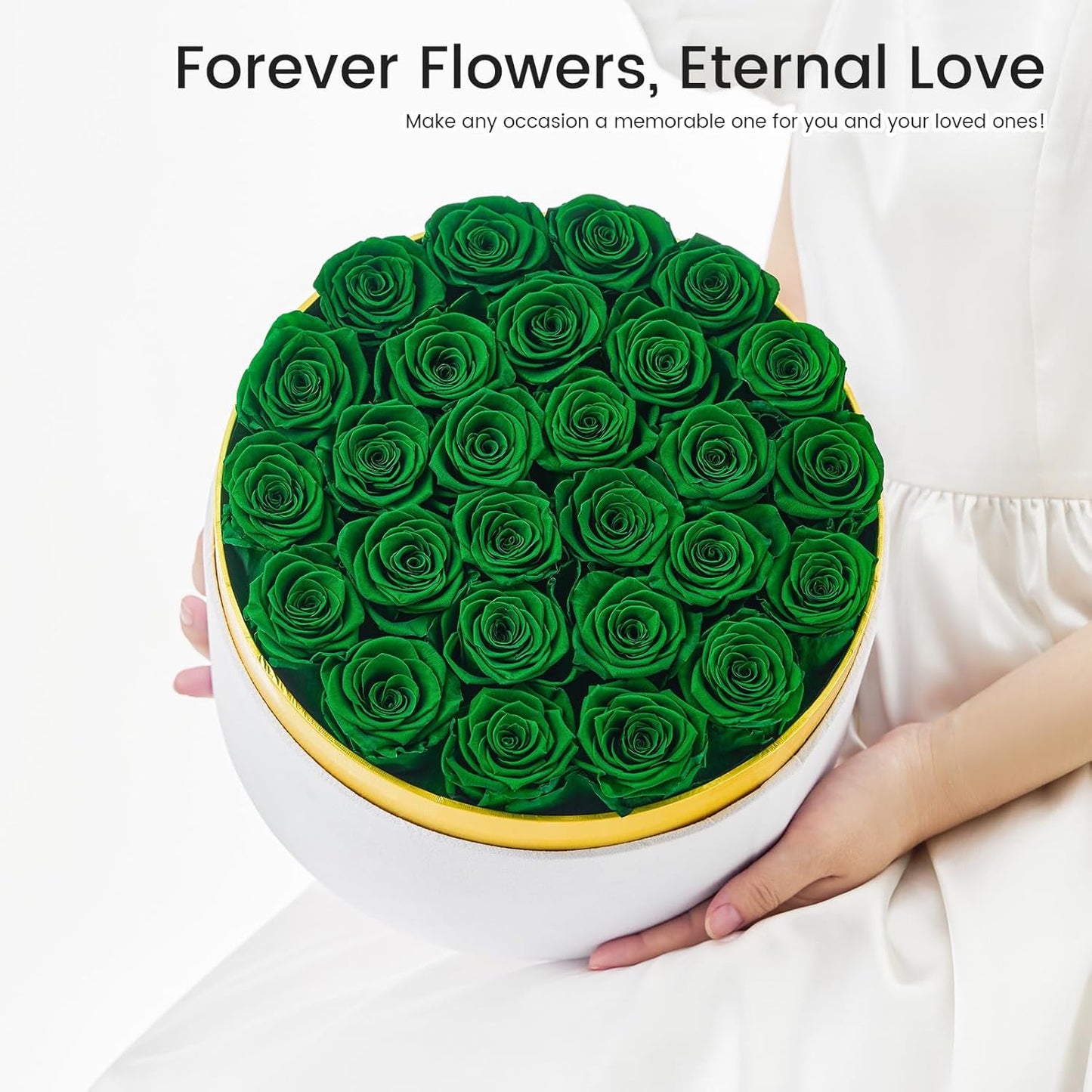 Preserved Roses Forever Flowers Real Roses in a Box Mother's Day Birthday Flowers for Her Mom Women Wife Valentine's Day, Green, 27 Piece