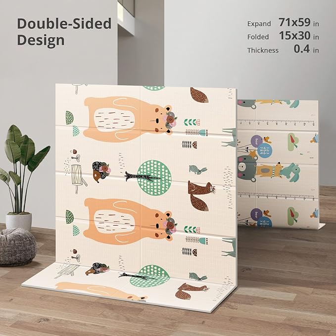 UANLAUO Foldable Baby Play Mat, Extra Large Waterproof Activity Playmats for Babies,Toddlers, Infants, Play & Tummy Time, Foam Baby Mat for Floor with Travel Bag (Bear(71x59x0.4inch))