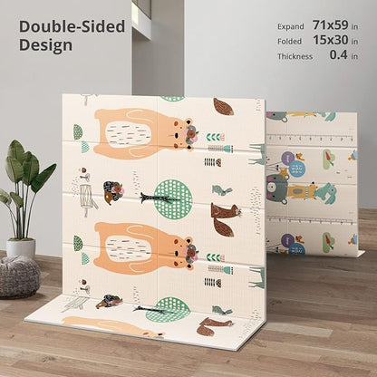 UANLAUO Foldable Baby Play Mat, Extra Large Waterproof Activity Playmats for Babies,Toddlers, Infants, Play & Tummy Time, Foam Baby Mat for Floor with Travel Bag (Bear(71x59x0.4inch))